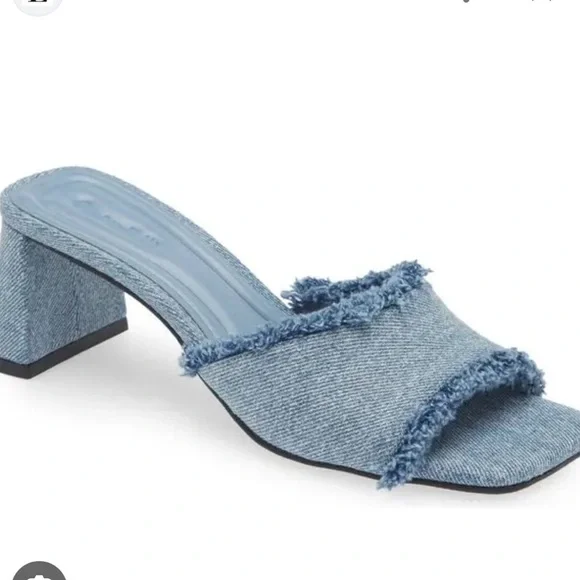 Denim Blue Frayed Slide Sandal - Women - Picture 1 of 6